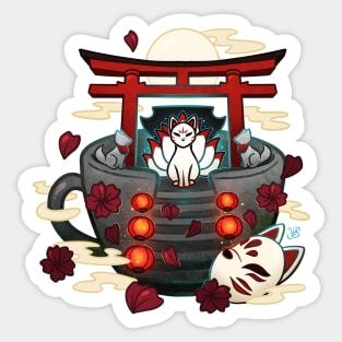 Moonlit Kitsune Shrine Teacup Sticker